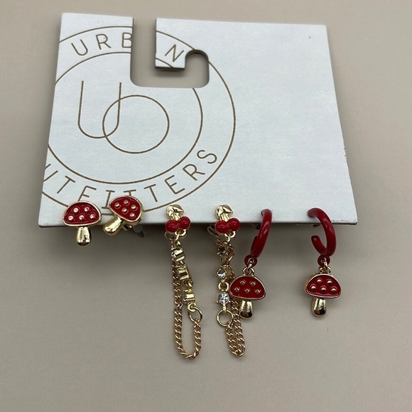 UO Icon Rhinestone Earring Set, Red/Gold, NWT - Picture 3 of 5
